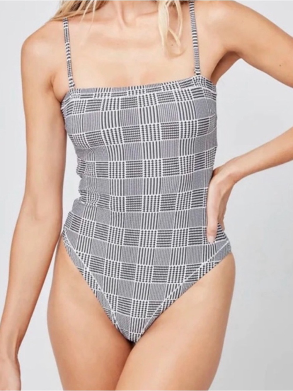 L*Space Black and White Plaid One-Piece Swimsuit